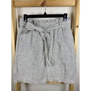 J Crew Skirt Women's S Striped Paper Bag Tie Front Lined Linen Blend Ruffle (B6)